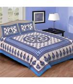 Ashnit 220 TC Cotton Double Jaipuri Print Bedsheet (Pack of 1, Blue)