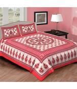 Ashnit 220 TC Cotton Double Jaipuri Print Bedsheet (Pack of 1, Red)