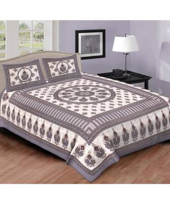 Ashnit 220 TC Cotton Double Jaipuri Print Bedsheet (Pack of 1, Grey) 1