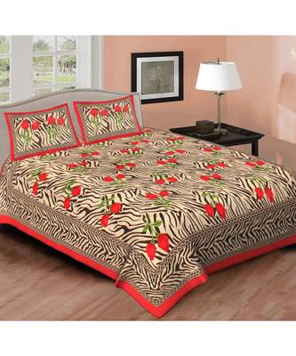Ashnit 220 TC Cotton Double Jaipuri Print Bedsheet (Pack of 1, Red) 1