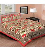 Ashnit 220 TC Cotton Double Jaipuri Print Bedsheet (Pack of 1, Red)