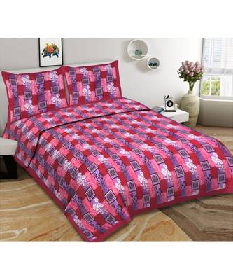 Ashnit 220 TC Cotton Double Jaipuri Print Bedsheet (Pack of 1, Pink) 1