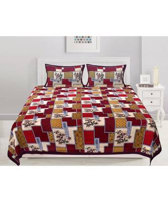 Ashnit 220 TC Cotton Double Jaipuri Print Bedsheet (Pack of 1, Red) 1