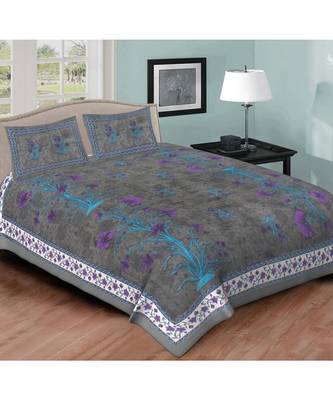 Ashnit 220 TC Cotton Double Jaipuri Print Bedsheet (Pack of 1, Grey) 1