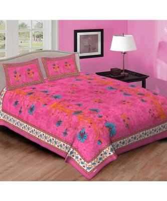 Ashnit 220 TC Cotton Double Jaipuri Print Bedsheet (Pack of 1, Pink) 1