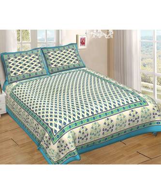 Ashnit 220 TC Cotton Double Jaipuri Print Bedsheet (Pack of 1, Blue) 1