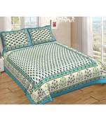 Ashnit 220 TC Cotton Double Jaipuri Print Bedsheet (Pack of 1, Blue)