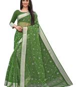 Green Printed Cotton Saree With Blouse