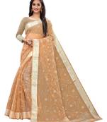 Beige Printed Cotton Saree With Blouse