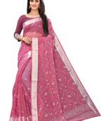 Pink Printed Cotton Saree With Blouse