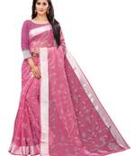Pink Printed Cotton Saree With Blouse