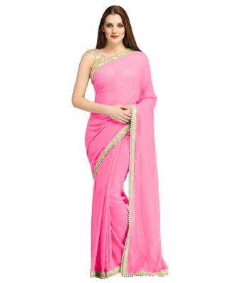 Pink Vichitra Silk Moti lace Saree With Fancy Blouse Piecee. 1