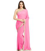 Pink Vichitra Silk Moti lace Saree With Fancy Blouse Piecee.