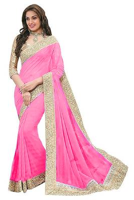 Pink Vichitra Silk Jacquard Lace saree With Blouse Piece. 1
