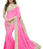 Pink Vichitra Silk Jacquard Lace saree With Blouse Piece.