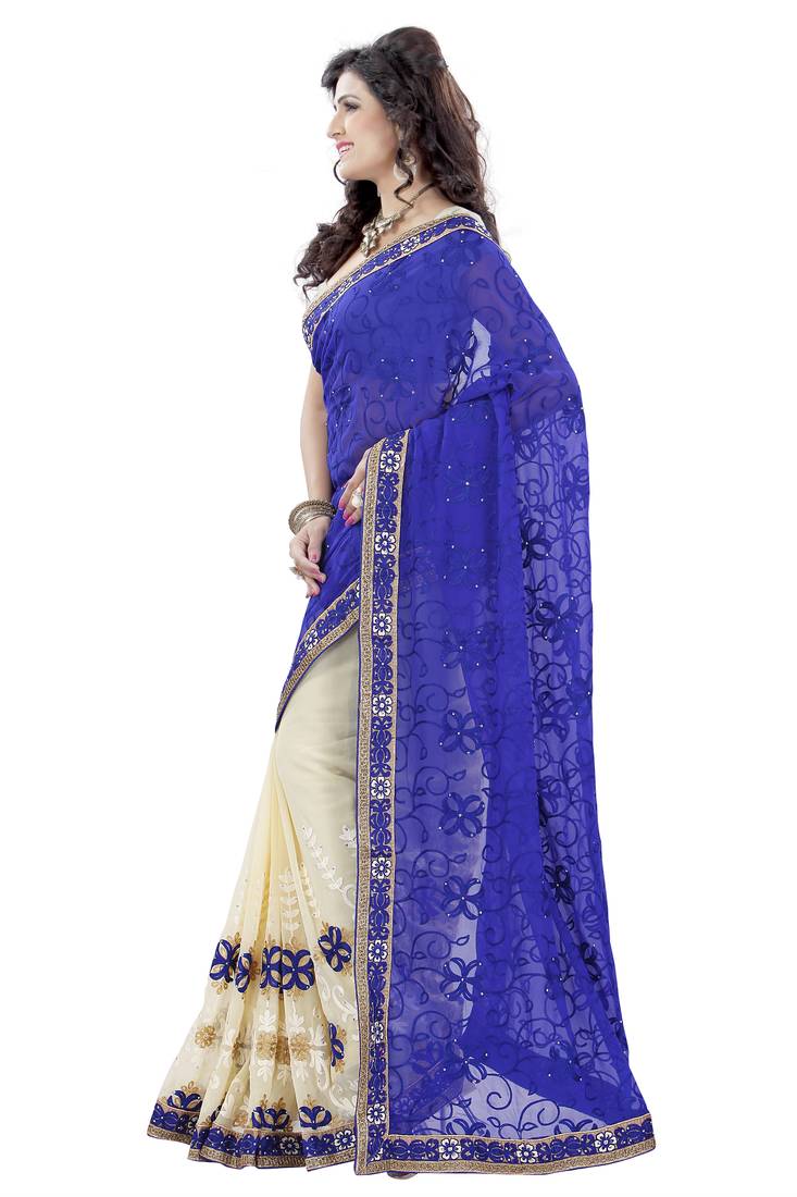 Fashion Kreza Women's Georgette Embroidery Saree with Blouse Piece