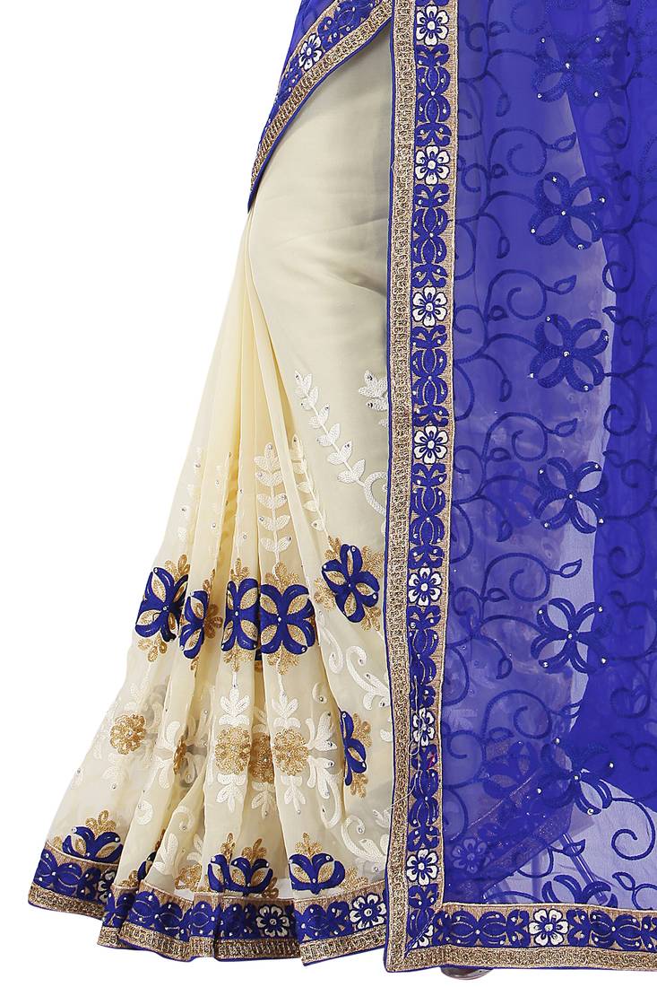 Fashion Kreza Women's Georgette Embroidery Saree with Blouse Piece