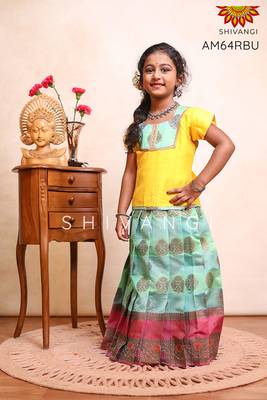 Shivangi Kids Golden Tulip Pattu Pavadai | Lehenga !!!- AM63RBU 1