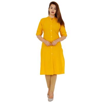 Mustard plain cotton kurtas-and-kurtis 1