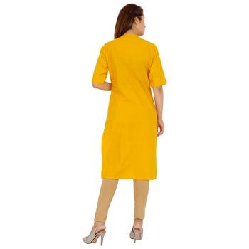 Mustard plain cotton kurtas-and-kurtis 2