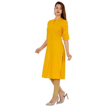 Mustard plain cotton kurtas-and-kurtis 3