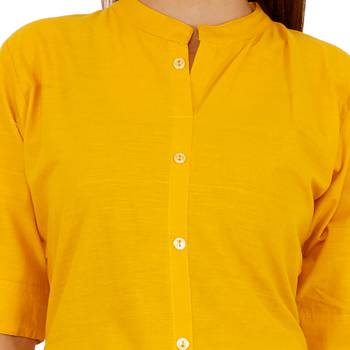 Mustard plain cotton kurtas-and-kurtis 5