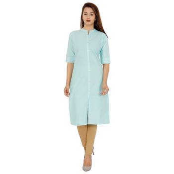 Blue plain cotton kurtas-and-kurtis 1