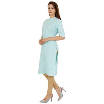 Blue plain cotton kurtas-and-kurtis 3