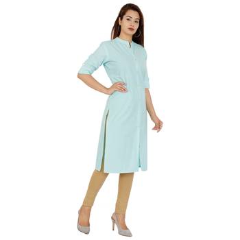Blue plain cotton kurtas-and-kurtis 4