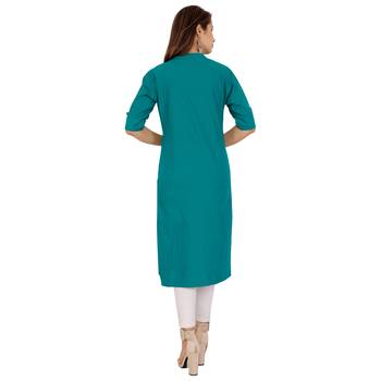 Teal plain cotton kurtas-and-kurtis 2