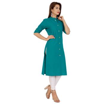 Teal plain cotton kurtas-and-kurtis 3