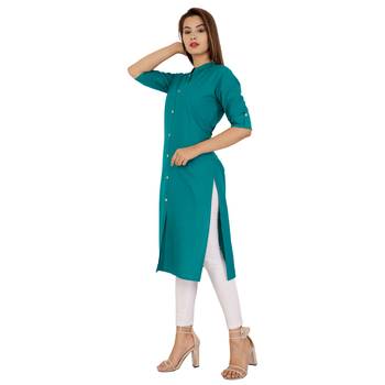 Teal plain cotton kurtas-and-kurtis 4