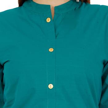 Teal plain cotton kurtas-and-kurtis 5