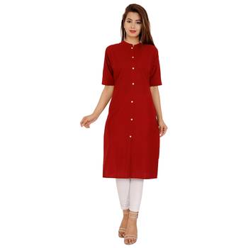 Maroon plain cotton kurtas-and-kurtis 1