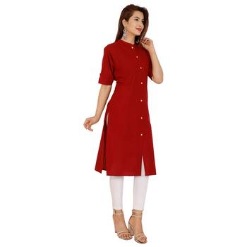 Maroon plain cotton kurtas-and-kurtis 3