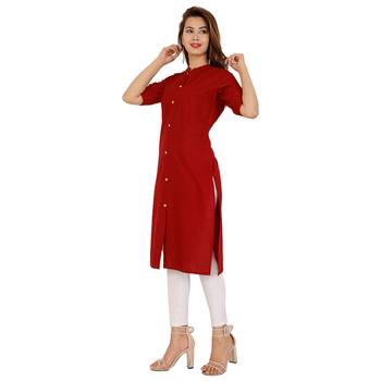 Maroon plain cotton kurtas-and-kurtis 4