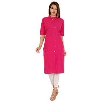 Pink plain cotton kurtas-and-kurtis 1