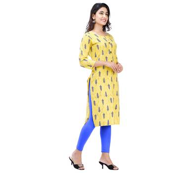 Yellow plain cotton kurtas-and-kurtis 3