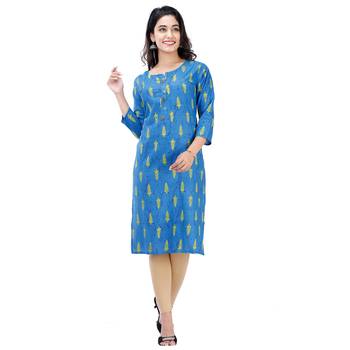 Blue plain cotton kurtas-and-kurtis 1