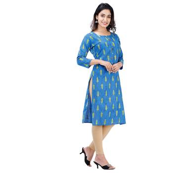 Blue plain cotton kurtas-and-kurtis 3