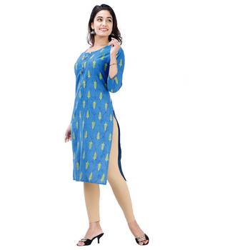 Blue plain cotton kurtas-and-kurtis 4