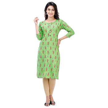 Green plain cotton kurtas-and-kurtis 1