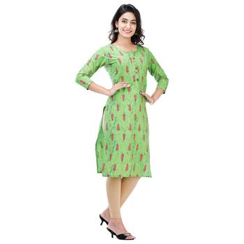Green plain cotton kurtas-and-kurtis 3