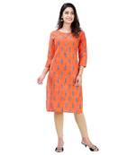 Orange plain cotton kurtas-and-kurtis
