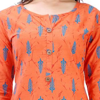 Orange plain cotton kurtas-and-kurtis 5