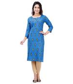 Blue plain cotton kurtas-and-kurtis