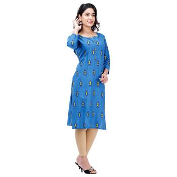 Blue plain cotton kurtas-and-kurtis 3