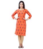 Orange plain cotton kurtas-and-kurtis