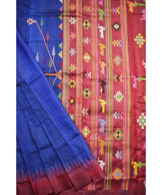 Blue Maroon Dolabedi Silk Saree 1
