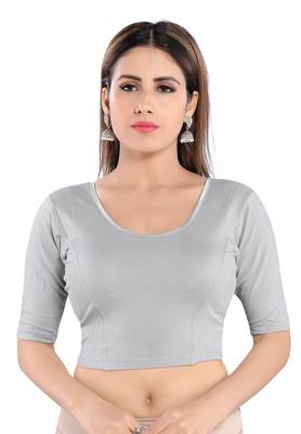 Salwar Studio Women's Grey Cotton Blend Readymade Stretchable Saree Blouse 1